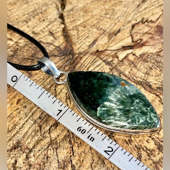 Deep Green Emerald Seraphinite Pendant 2 1/4” - Picture 10 of 11